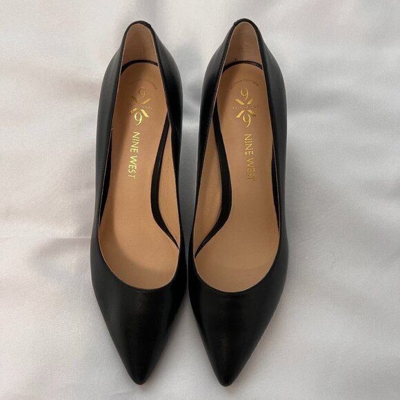 Nine West Soho 9X9 Leather Upper And Lining Pointed Toe Pumps Black Shoes - Picture 1 of 7